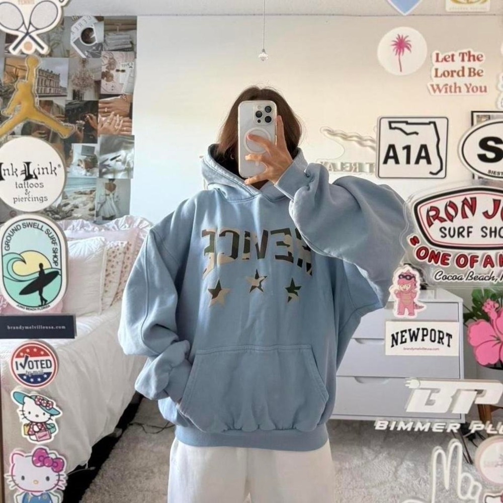 Revice sky blue and camo graphic hoodie
